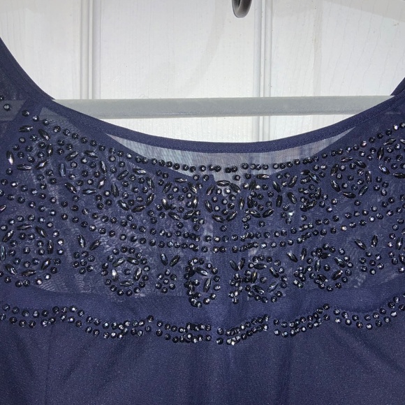 MSK navy beaded full length sleeveless formal dress Sz 14 ruching side ruffle - Picture 5 of 13